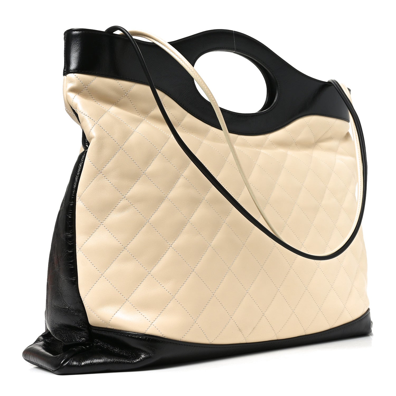Chanel Aged Calfskin Quilted Large 31 Shopping Bag Beige Black 3 of 10