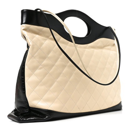 Chanel Aged Calfskin Quilted Large 31 Shopping Bag Beige Black 3 of 10