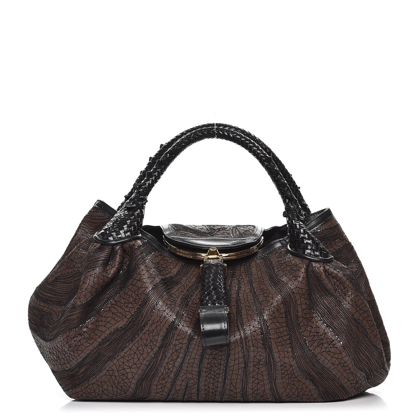 Calfskin Embroidered Spy Brown Black Gold