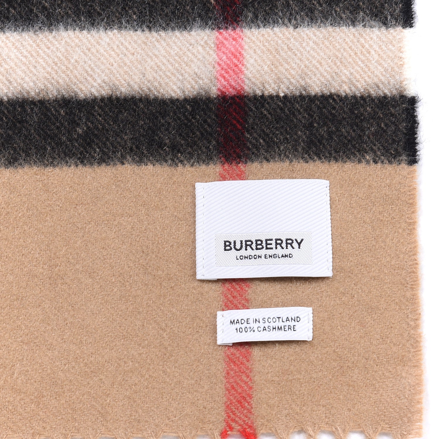 Burberry Cashmere Giant Check Fringe Scarf Archive Beige 4 of 4