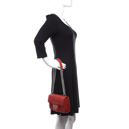 Prada Nappa Gaufre Small Chain Flap Shoulder Bag Fuoco 3 of 10