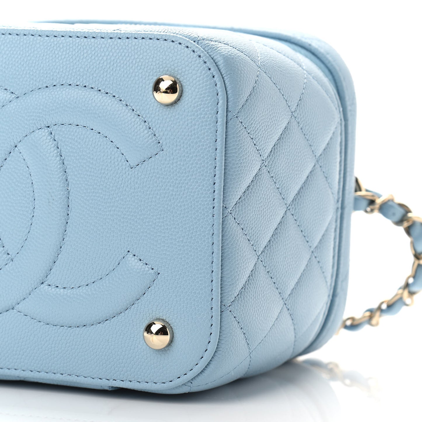 Caviar Quilted Top Handle Vanity Case With Chain Blue
