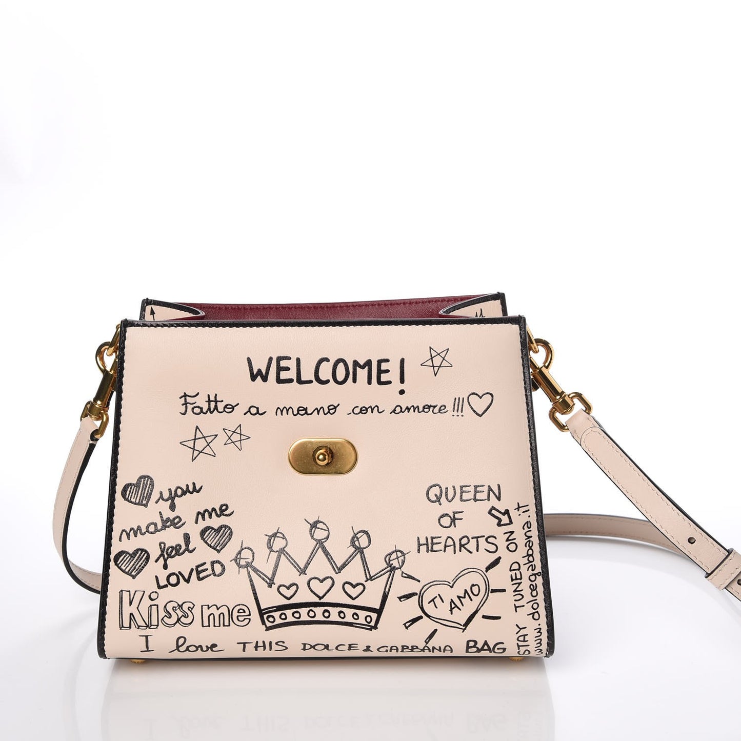 Calfskin Graffiti Printed Welcome Satchel White Black