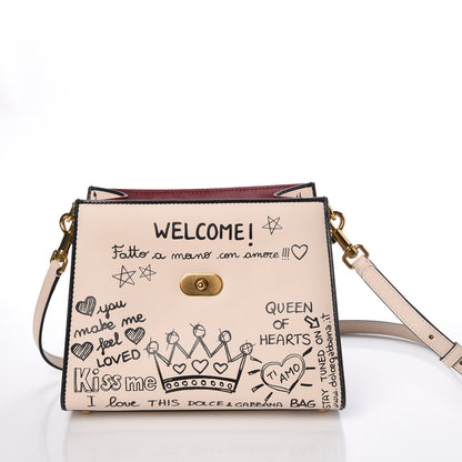 Dolce & Gabbana Calfskin Graffiti Printed Welcome Satchel White Black 12 of 12
