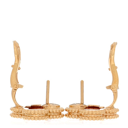 Van Cleef & Arpels 18K Yellow Gold Carnelian Vintage Alhambra Earrings 3 of 4