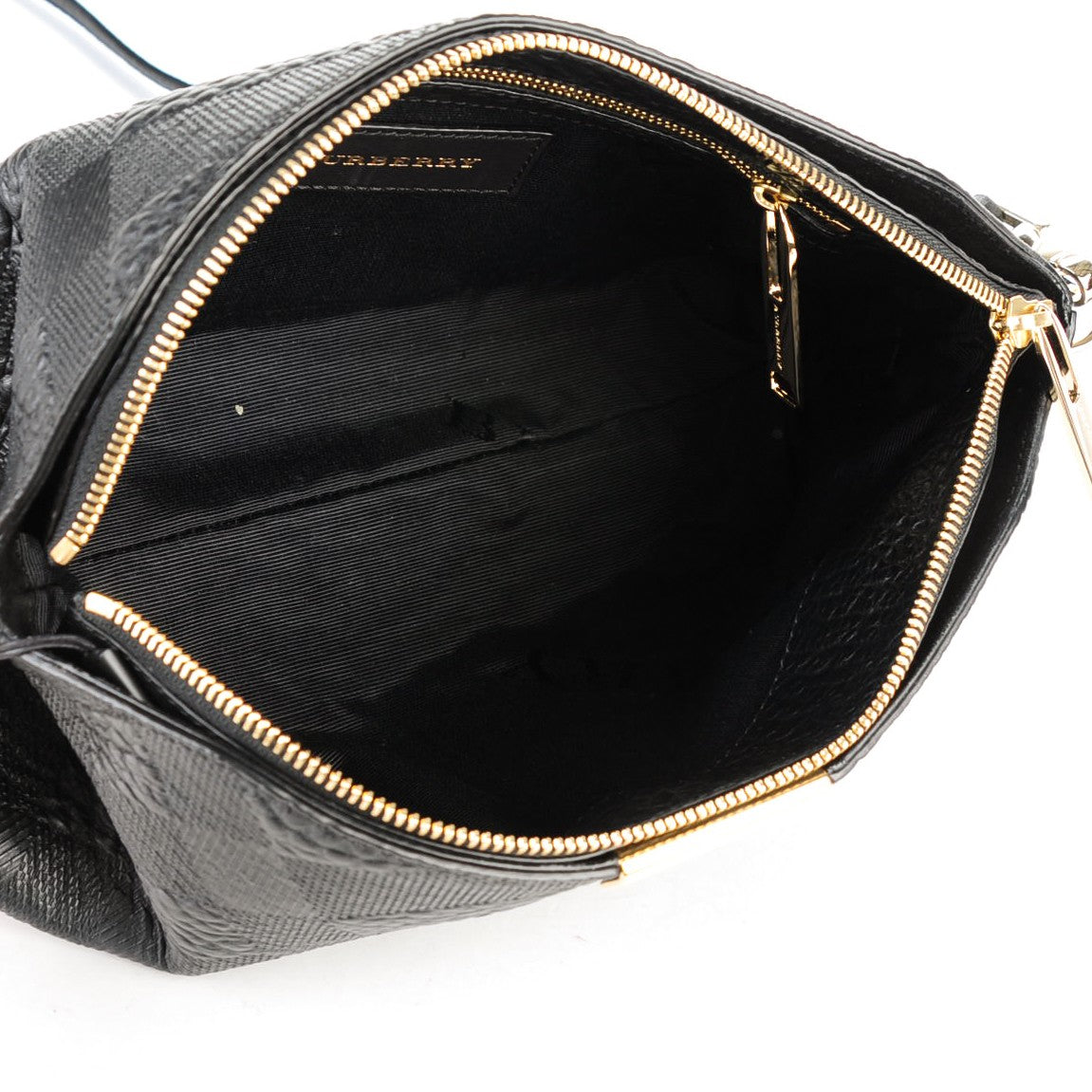 Burberry Signature Grain Calfskin Check Embossed Small Chichester Crossbody Clutch Bag Black 5 of 8