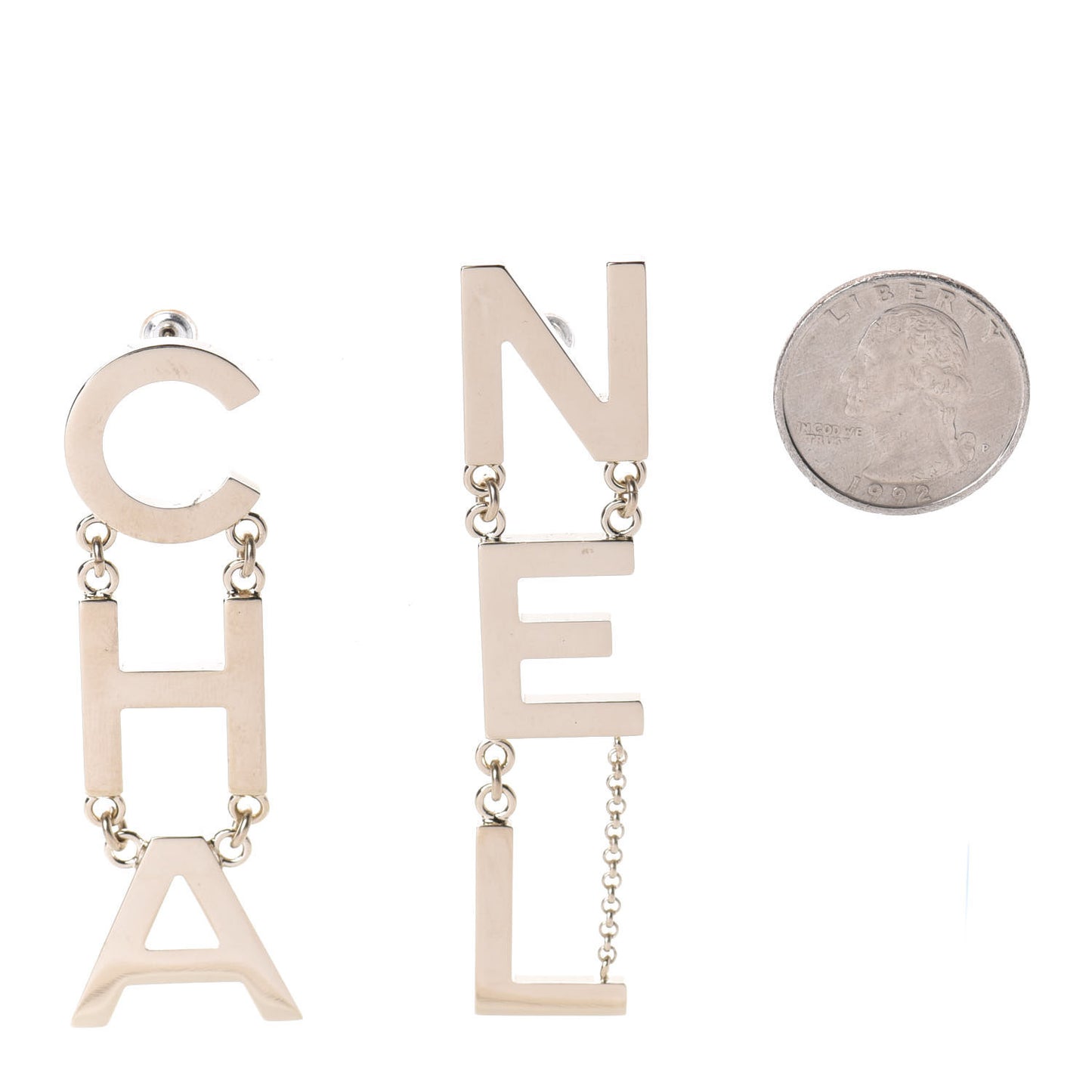 Metal Cha-Nel Logo Drop Earrings Gold