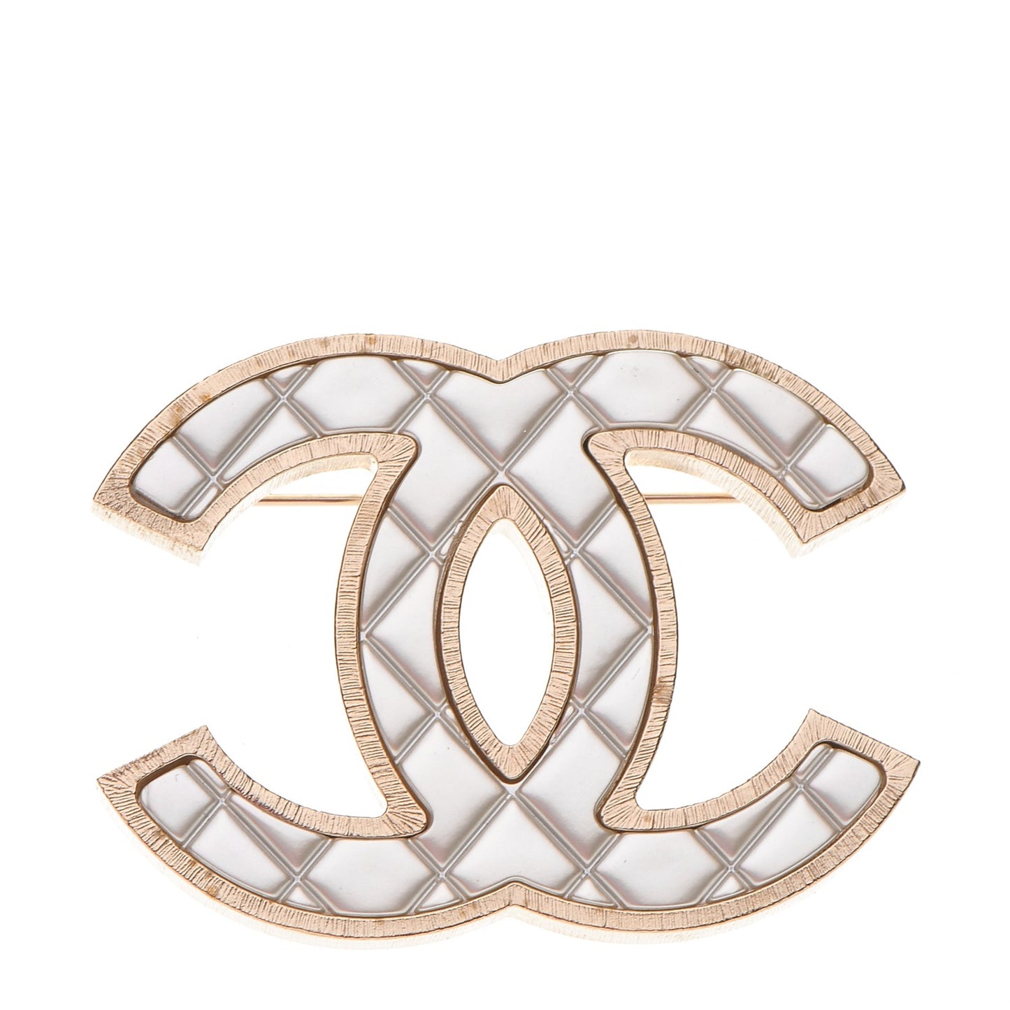 Metal Quilted CC Brooch Silver Gold