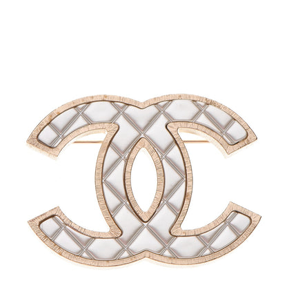 Chanel Metal Quilted CC Brooch Silver Gold 1 of 5