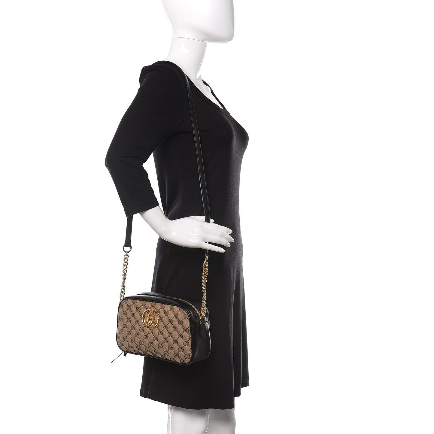 Monogram Matelasse Diagonal Small GG Marmont Chain Shoulder Bag Beige Black