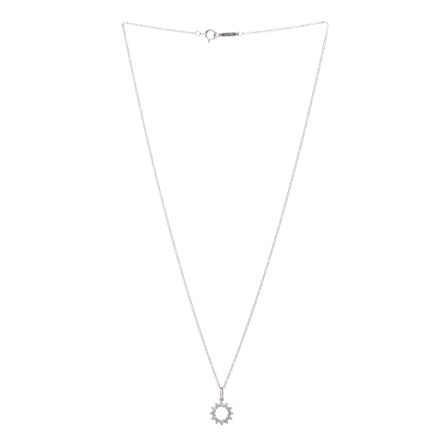Tiffany Platinum 18K White Gold Diamond Circle Pendant Necklace 3 of 4
