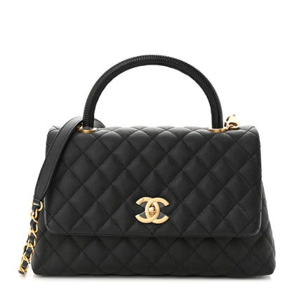 Chanel Caviar Lizard Embossed Quilted Small Coco Handle Flap Black 1 of 10