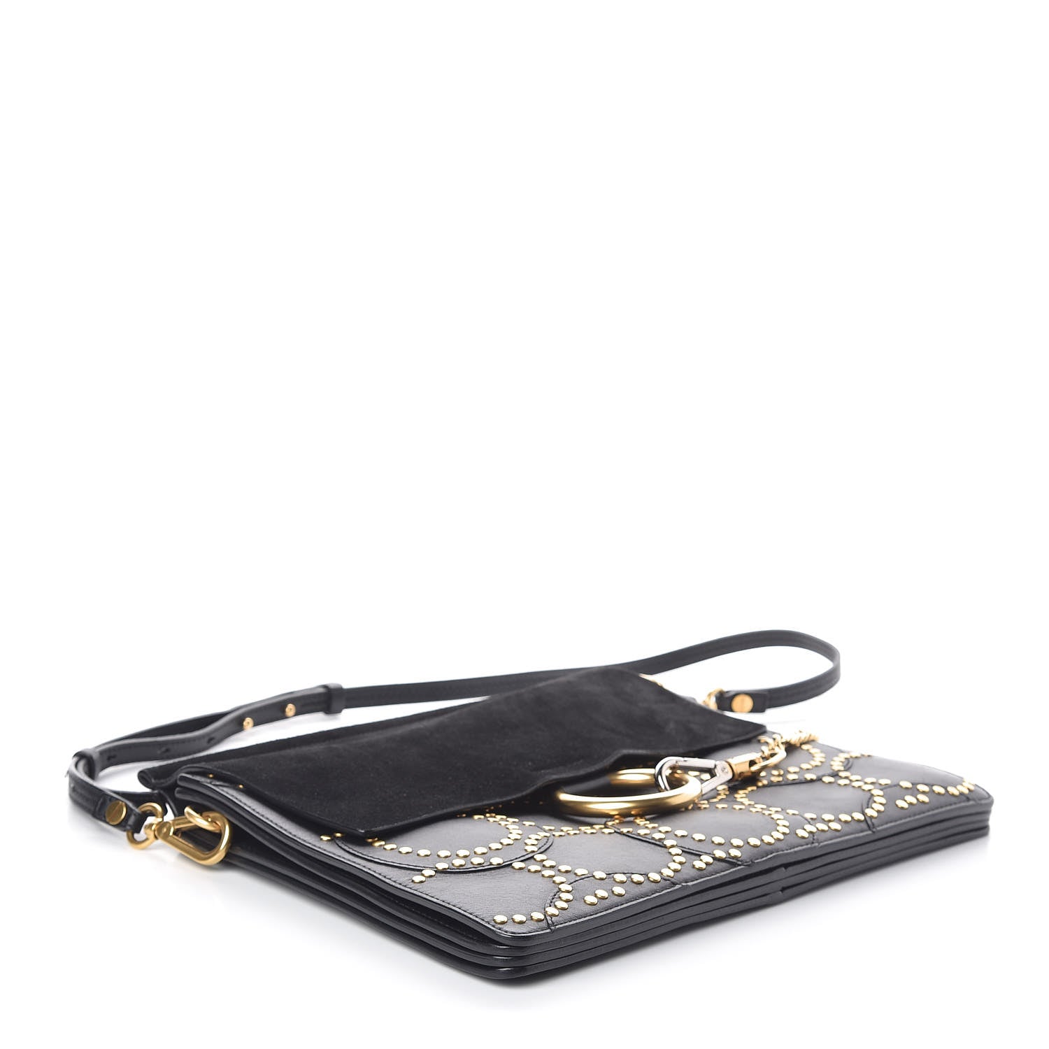 Chloe Calfskin Suede Studded Medium Faye Shoulder Bag Black 4 of 9