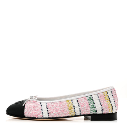 Chanel Tweed Sequin Grossgrain Cap Toe Striped Ballerina Flats 38.5 Multicolor 1 of 8