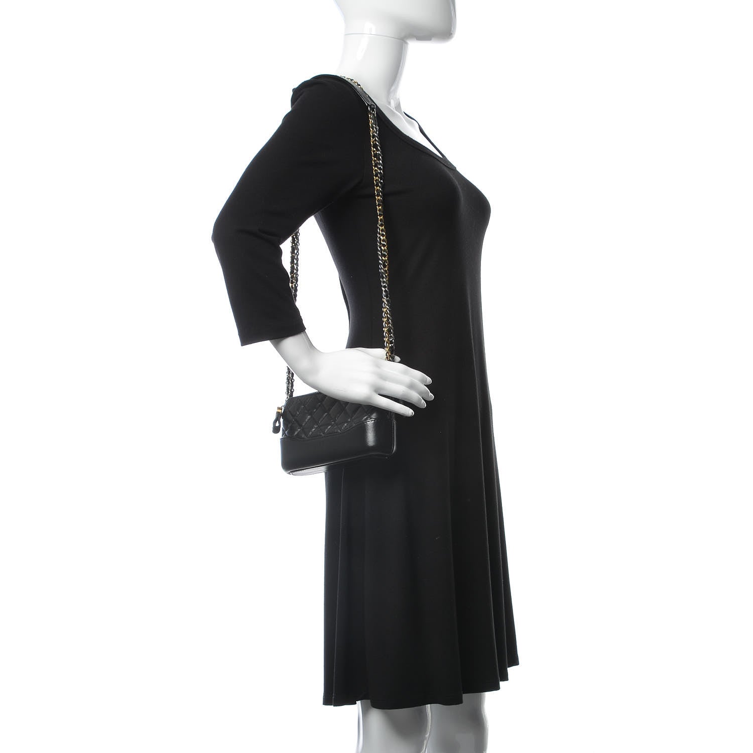 Chanel Aged Calfskin Quilted Small Gabrielle Clutch With Chain Black 2 of 14