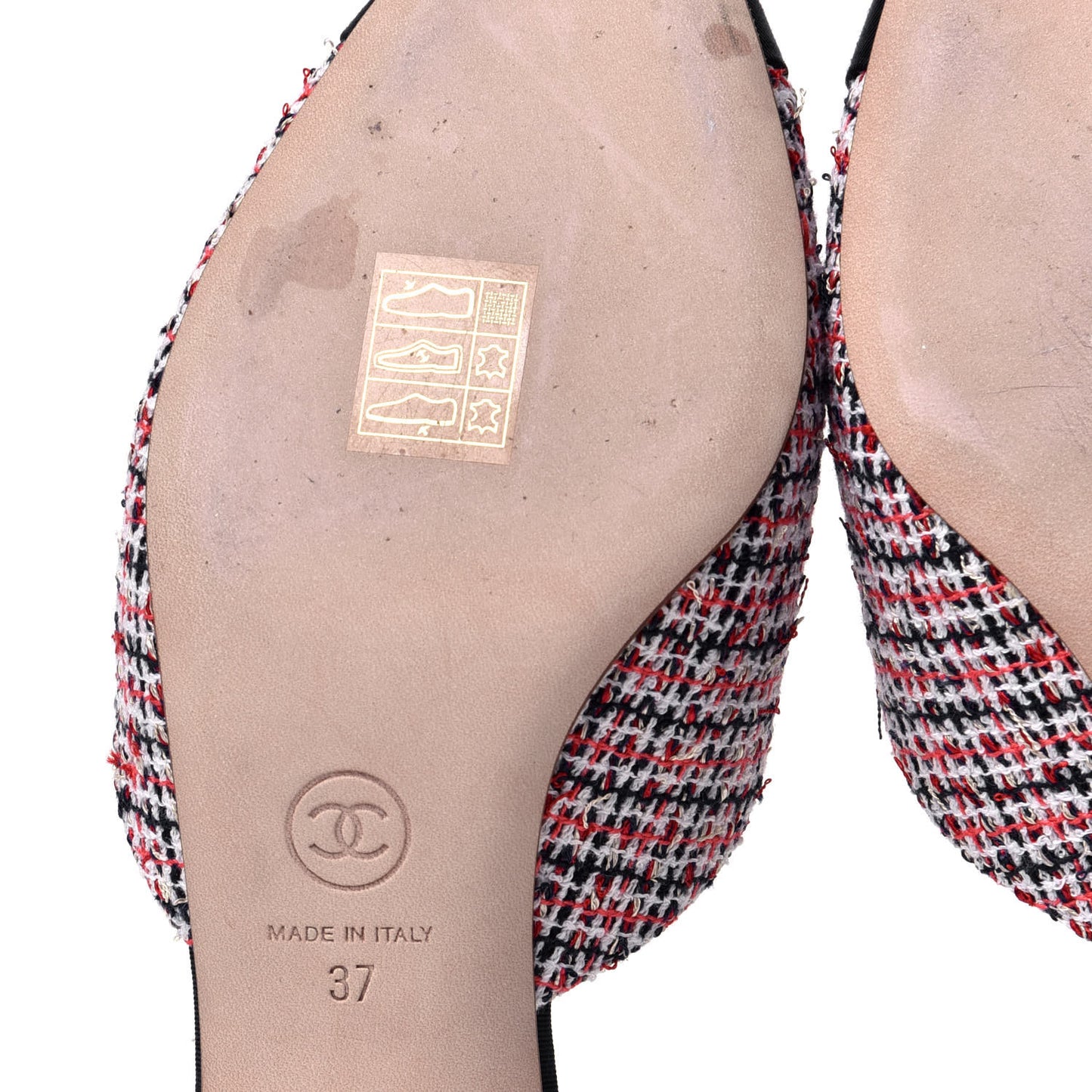 Tweed Grosgrain Pearl Cap Toe Mules 37 Black Red