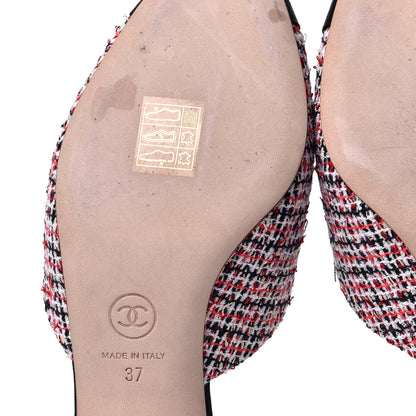 Chanel Tweed Grosgrain Pearl Cap Toe Mules 37 Black Red 8 of 9