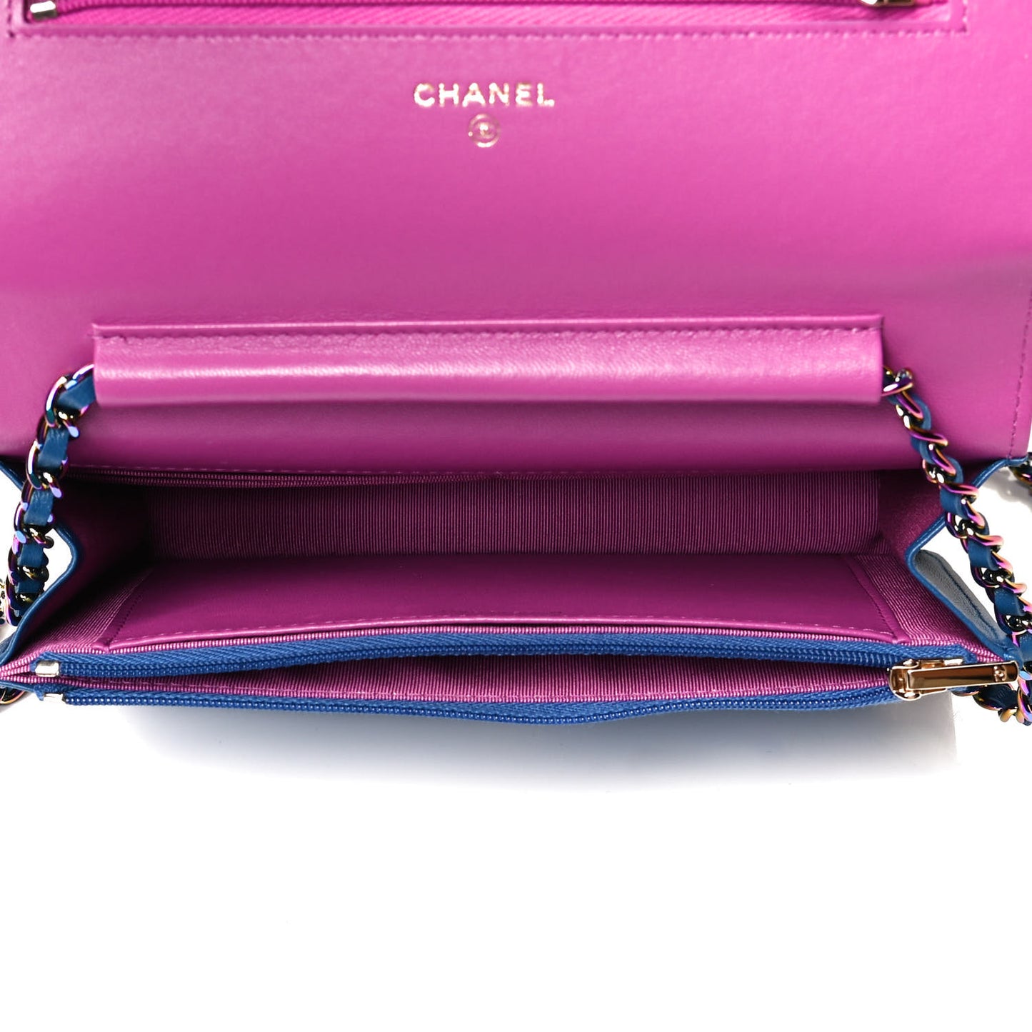 Lambskin Quilted Wallet On Chain WOC Dark Blue Pink