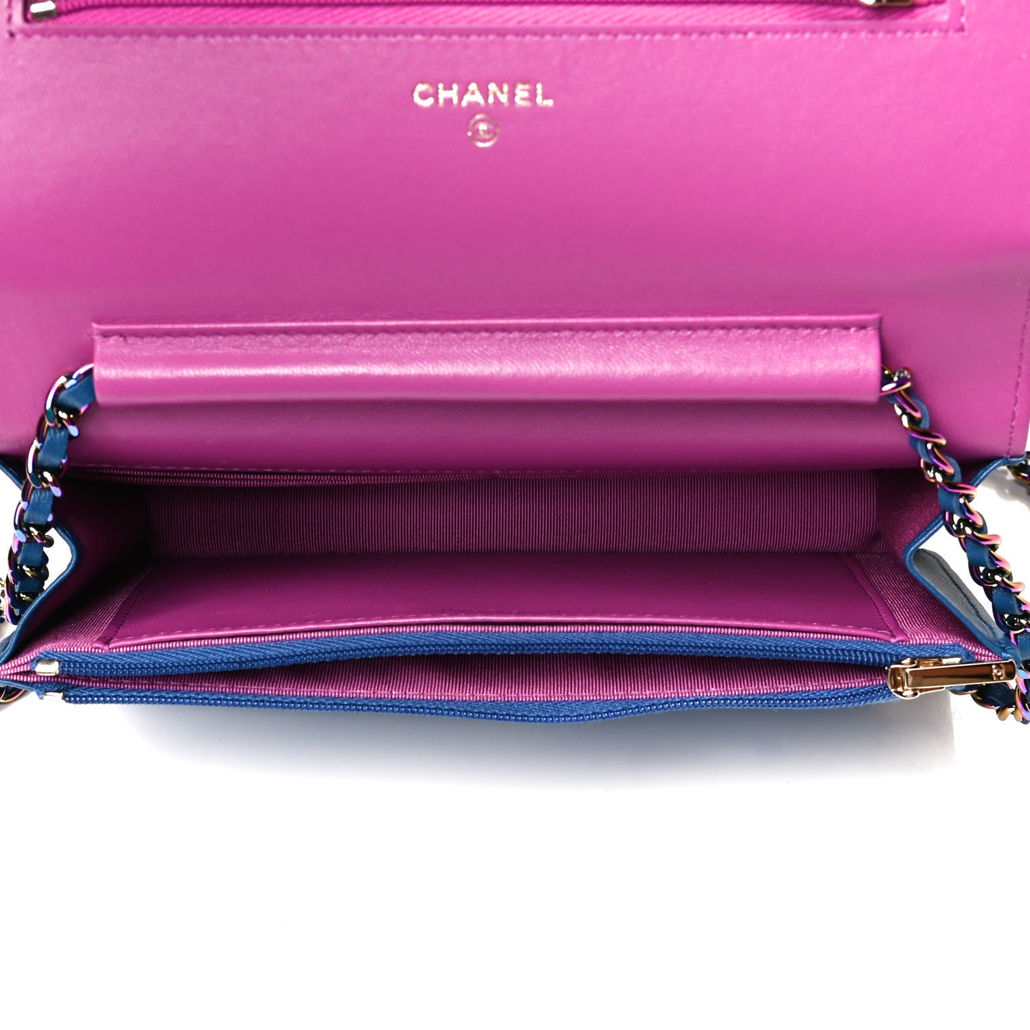 Chanel Lambskin Quilted Wallet On Chain WOC Dark Blue Pink 5 of 12