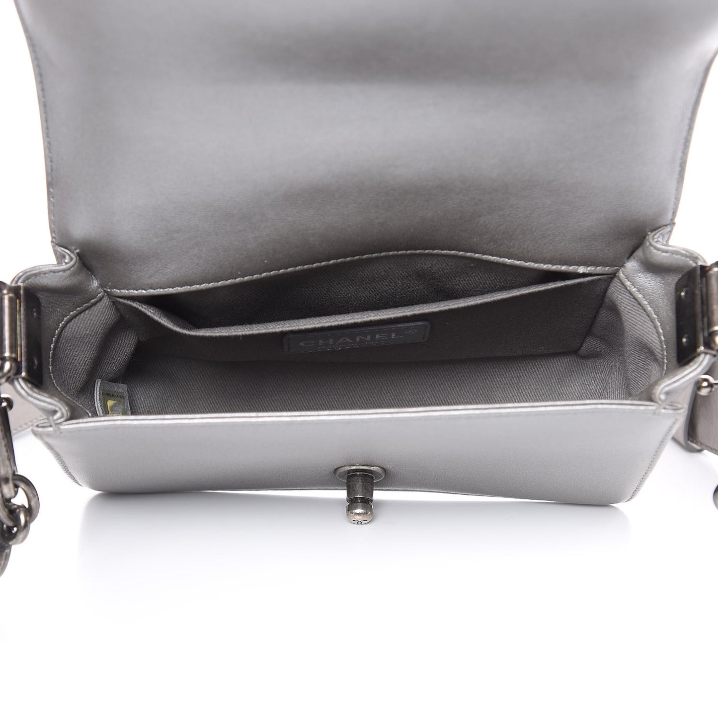 Metallic Lambskin Stingray Quilted Small Boy Flap Silver