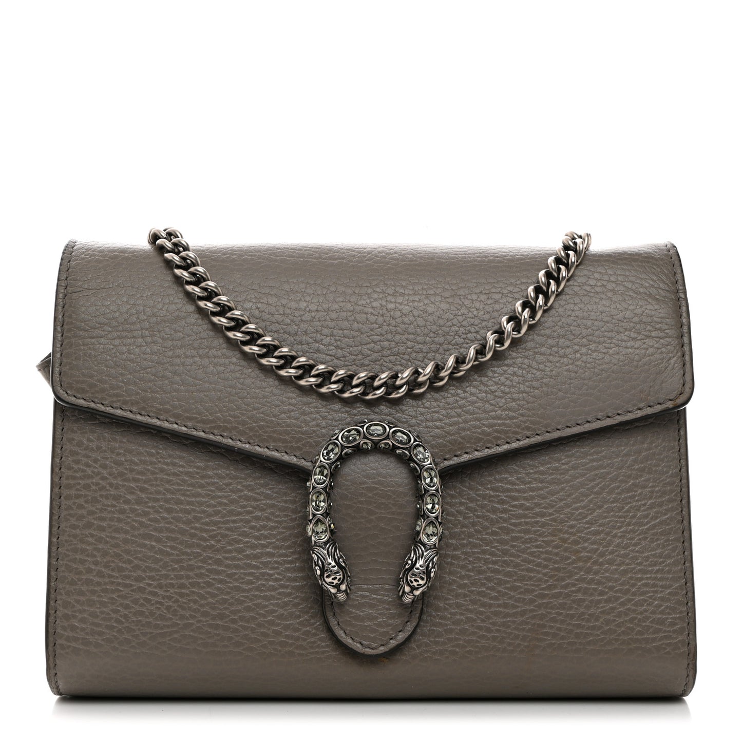 Dollar Calfskin Crystal Mini Dionysus Chain Wallet Dusty Grey Black Diamond