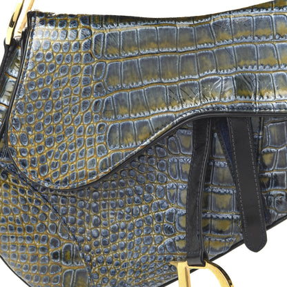 Christian Dior Patent Crocodile Embossed Calfskin Saddle Bag Blue 10 of 11