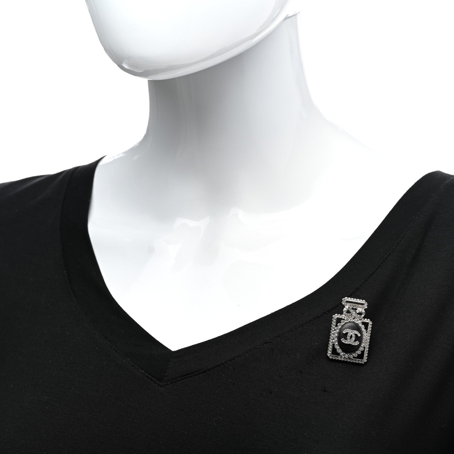 Chanel Crystal CC Perfume Bottle Brooch Black Silver 2 of 6