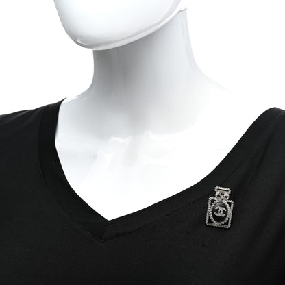 Chanel Crystal CC Perfume Bottle Brooch Black Silver 2 of 6