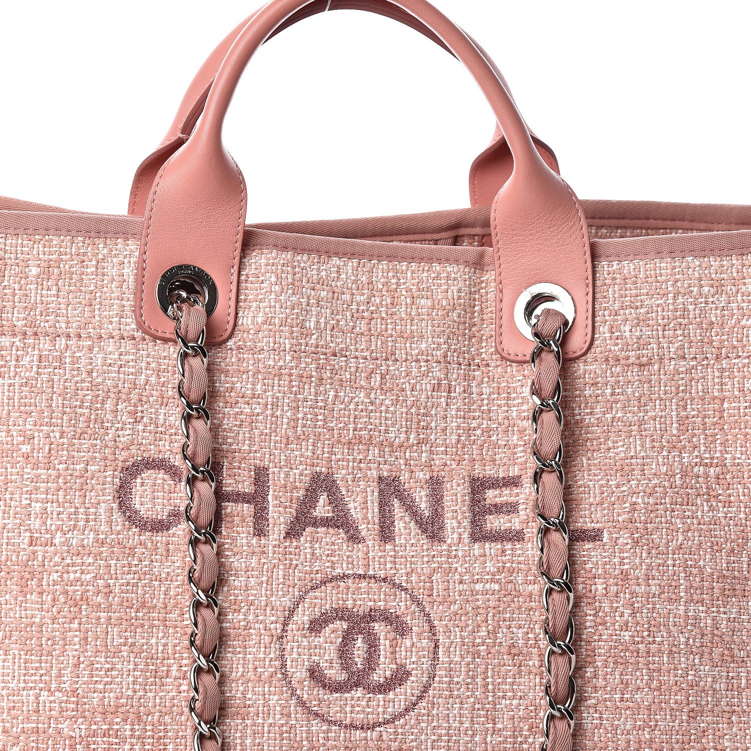 Chanel Straw Lurex Large Deauville Tote Pink 8 of 10