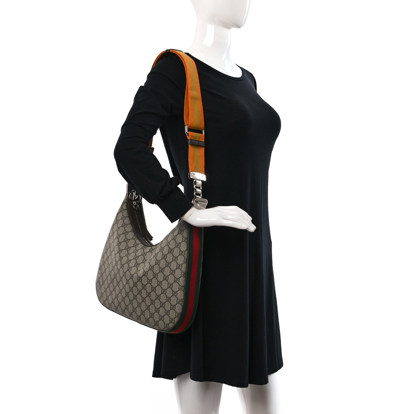 GG Supreme Monogram Textured Calfskin Web Large Attache Shoulder Bag Beige Ebony New Acero