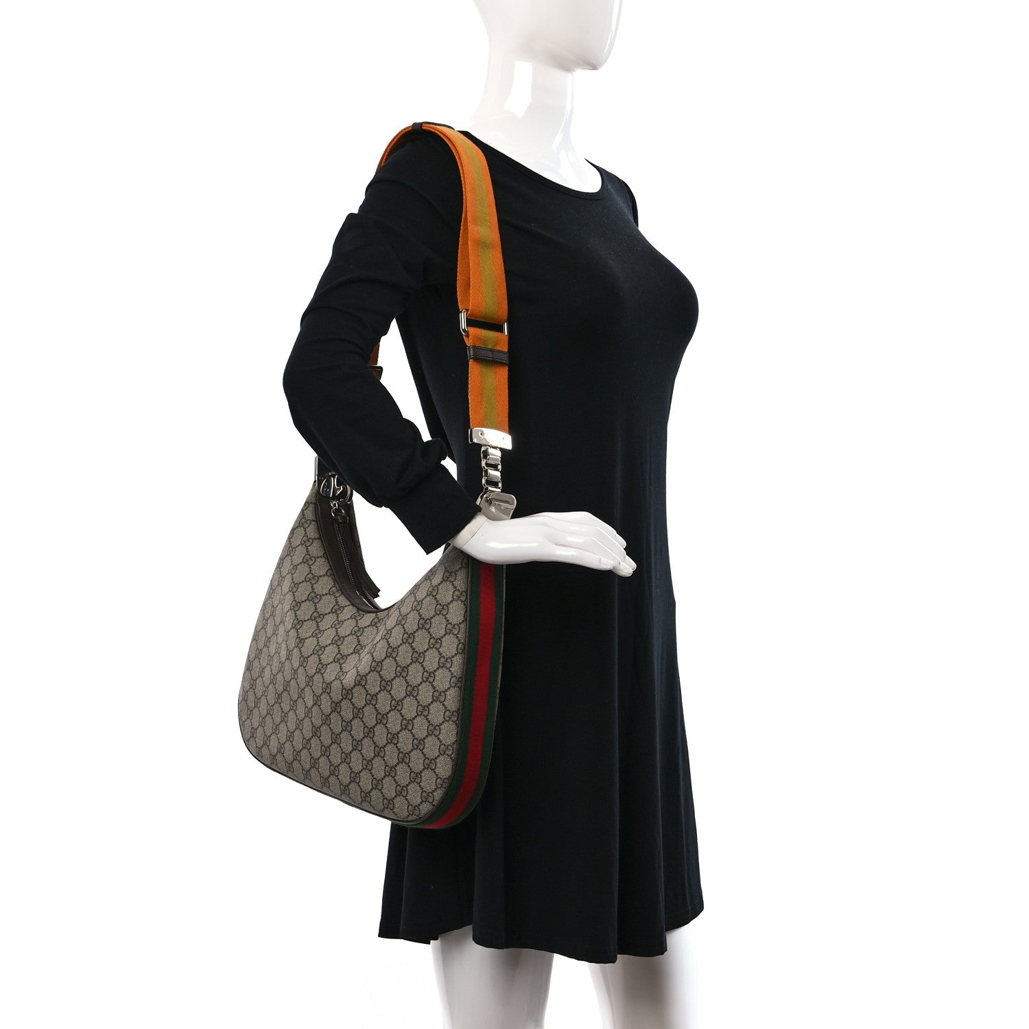 Gucci GG Supreme Monogram Textured Calfskin Web Large Attache Shoulder Bag Beige Ebony New Acero 2 of 8