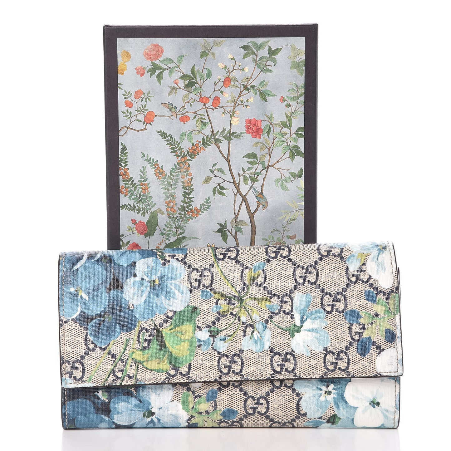 GG Supreme Monogram Blooms Continental Wallet Blue