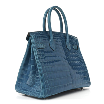 Hermes Shiny Niloticus Crocodile Birkin 30 Bleu Izmir 3 of 11