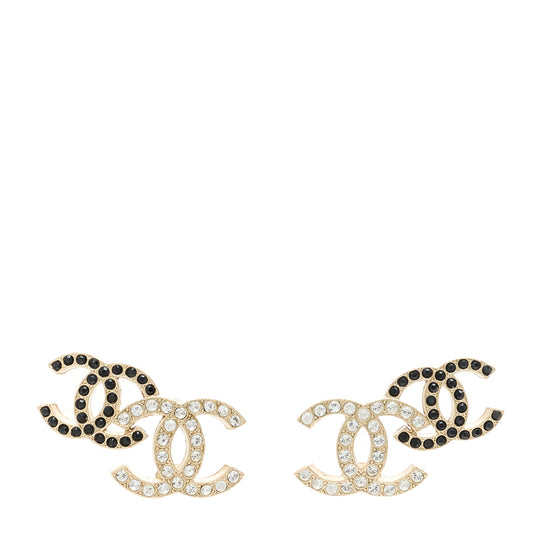 Crystal Double CC Earrings Gold Black