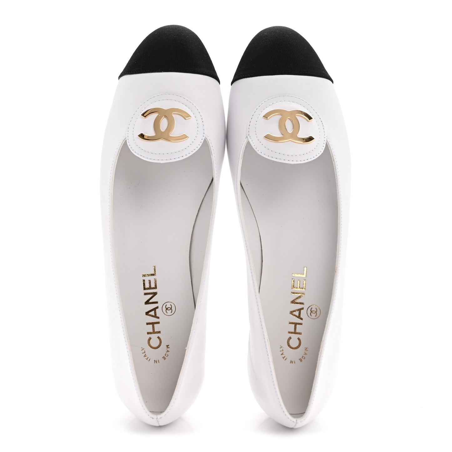 Calfskin Grosgrain Cap Toe CC Moccasin Loafers 40 White Black