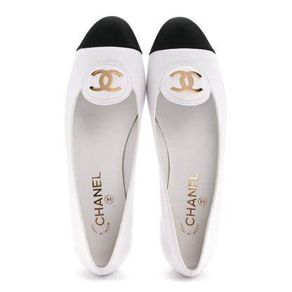 Chanel Calfskin Grosgrain Cap Toe CC Moccasin Loafers 40 White Black 4 of 22