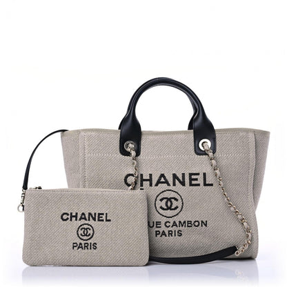 Chanel Mixed Fibers Small Deauville Tote Beige Black 1 of 13