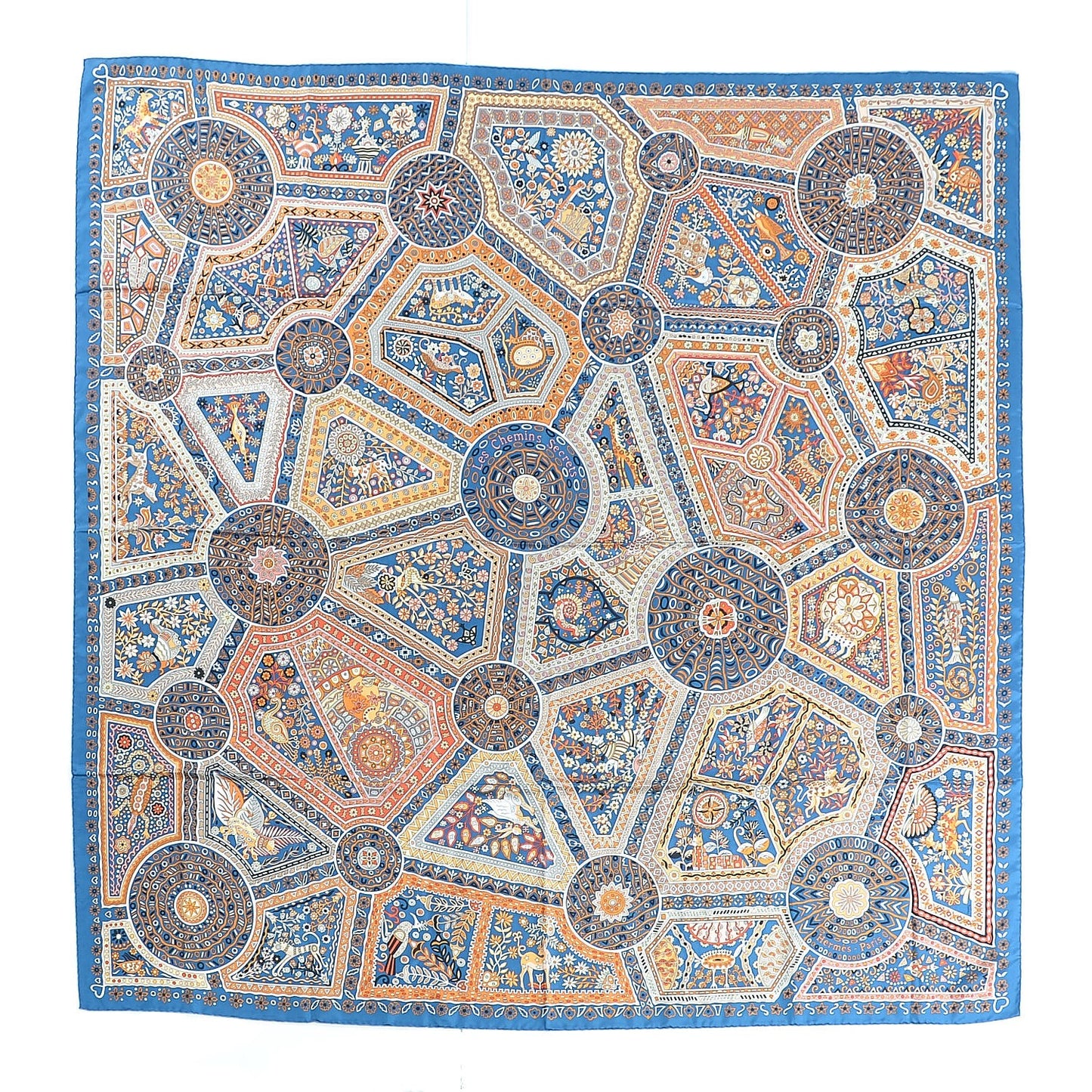 Silk Les Chemins Secrets Scarf 140 Petrole Beige Marine