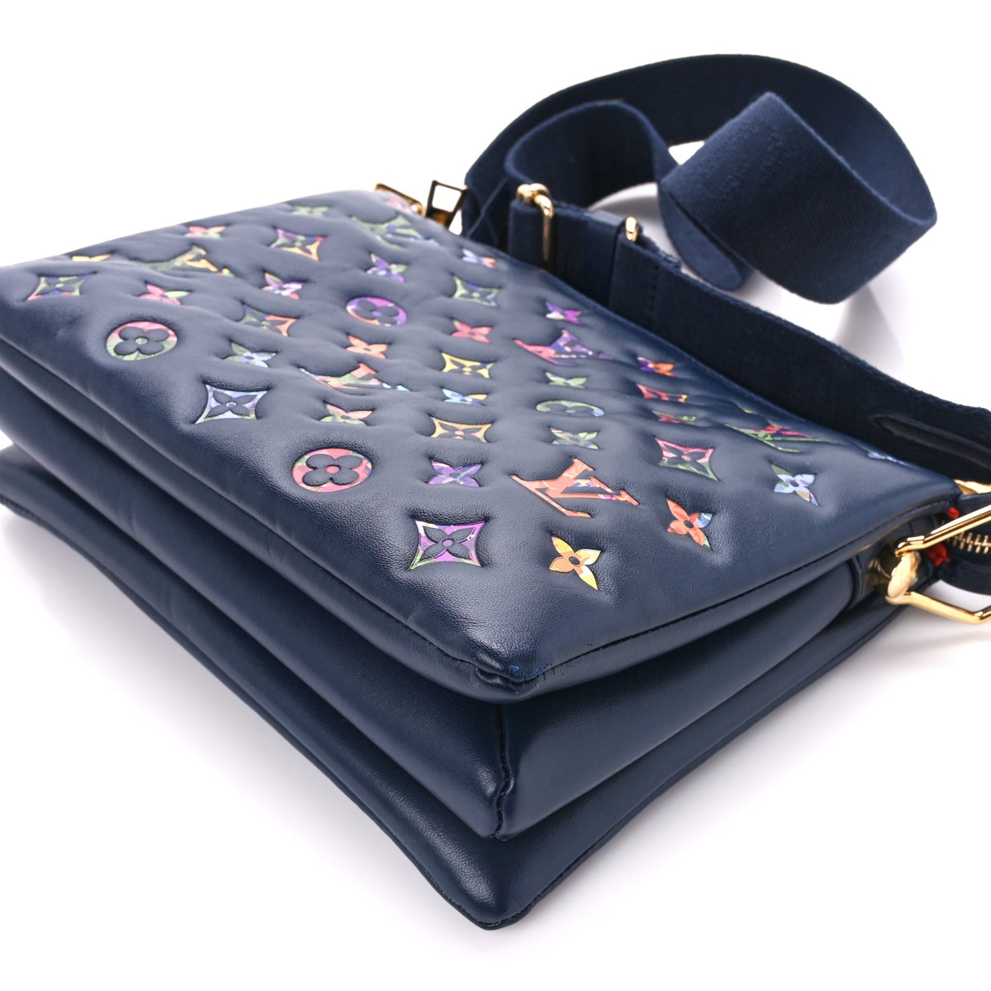 Lambskin Embossed Monogram LV Garden Coussin PM Navy
