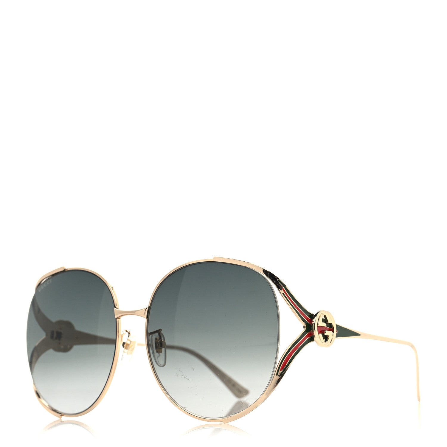 Gucci Metal Oversized Round Frame GG0225S Sunglasses Gold 1 of 8