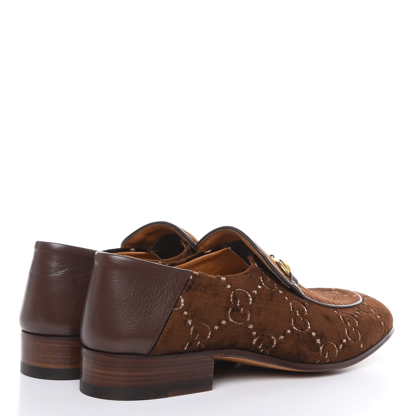 Velvet GG Monogram Goatskin Mens Horsebit Loafers 8.5 Brown Vintage Cocoa