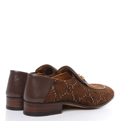 Gucci Velvet GG Monogram Goatskin Mens Horsebit Loafers 8.5 Brown Vintage Cocoa 4 of 10