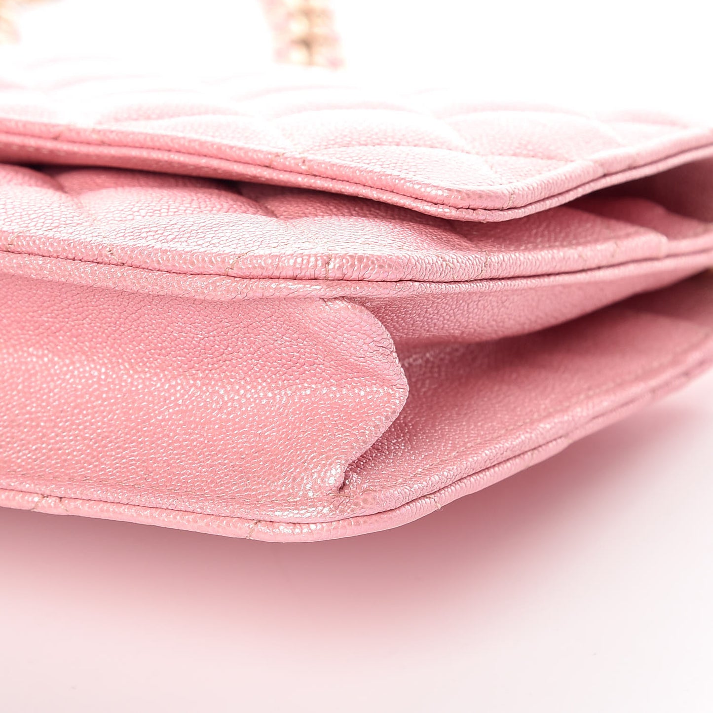 Iridescent Caviar Quilted Wallet on Chain WOC Rose Pink