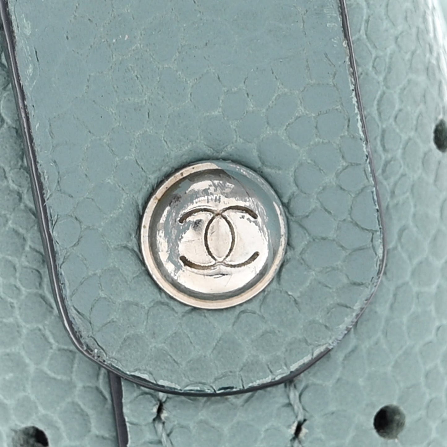 Perforated Grained Calfskin Small Shopping Tote Green