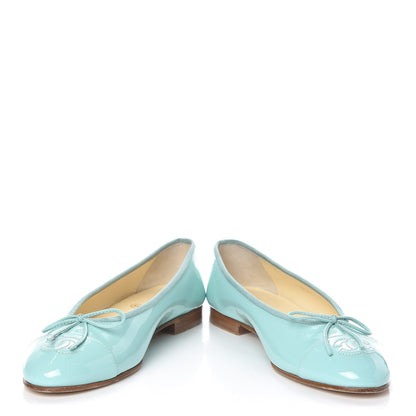 Chanel Calfskin Patent CC Cap Toe Ballerina Flats 37 Light Green 6 of 14