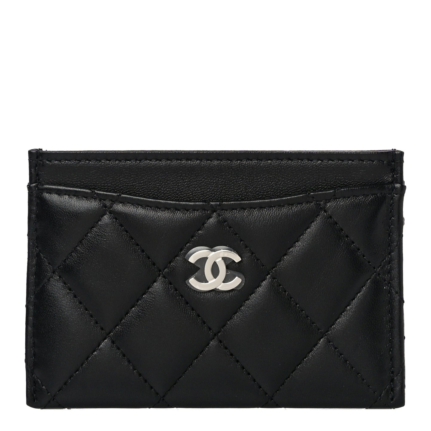 Lambskin Quilted Card Holder Black
