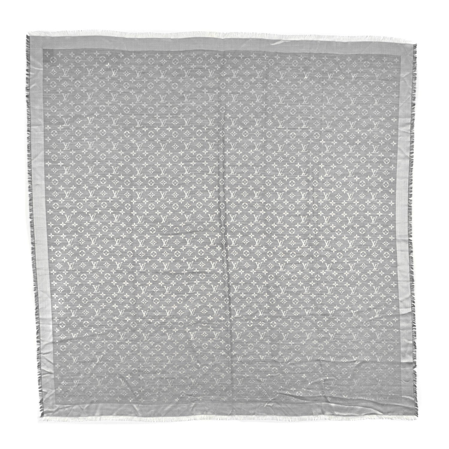 Louis Vuitton Wool Silk Monogram Denim Shawl Pearl Grey 1 of 3