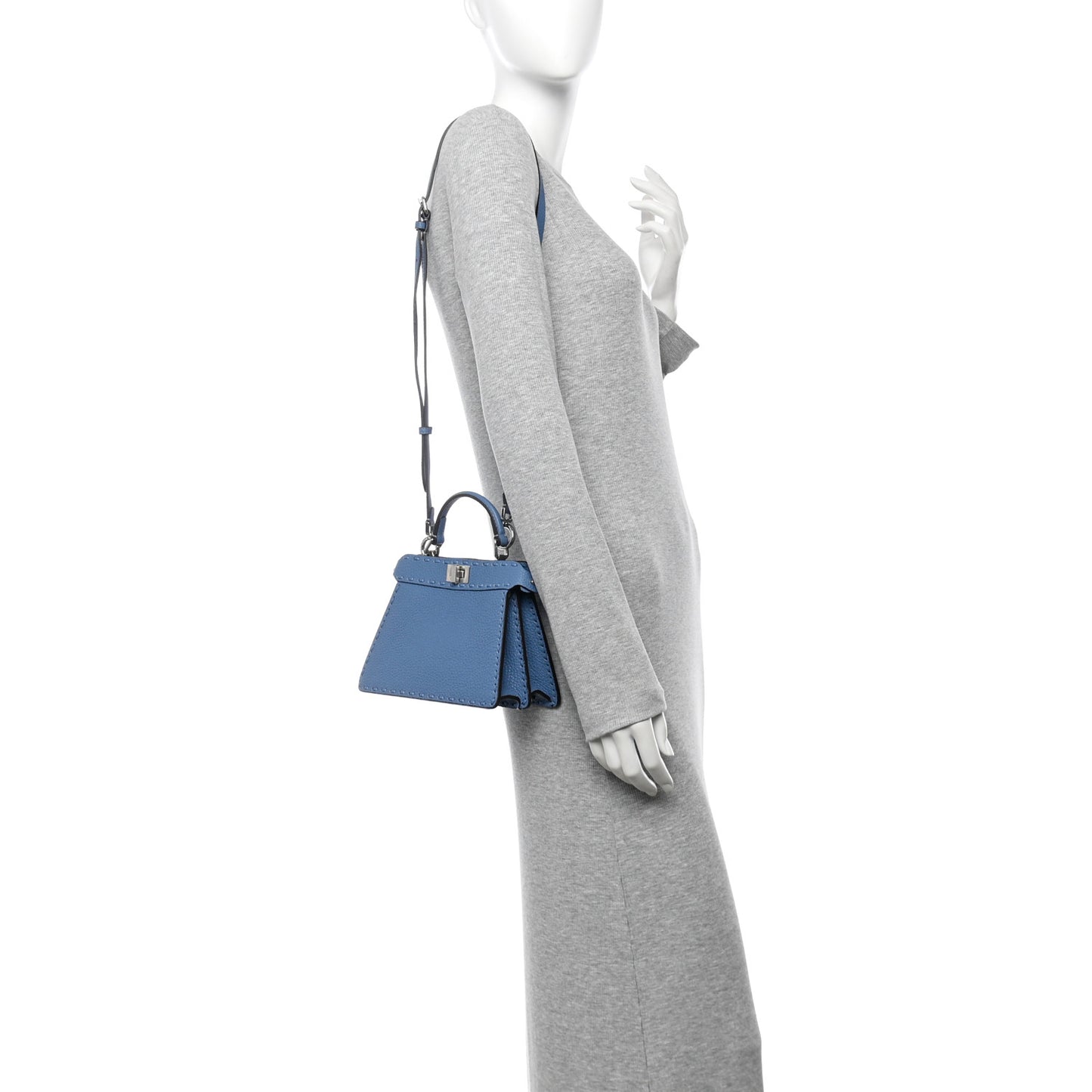 Cuoio Romano Selleria Macro Stitchings Petite Peekaboo I SEE U Iconic Satchel Placca Argento