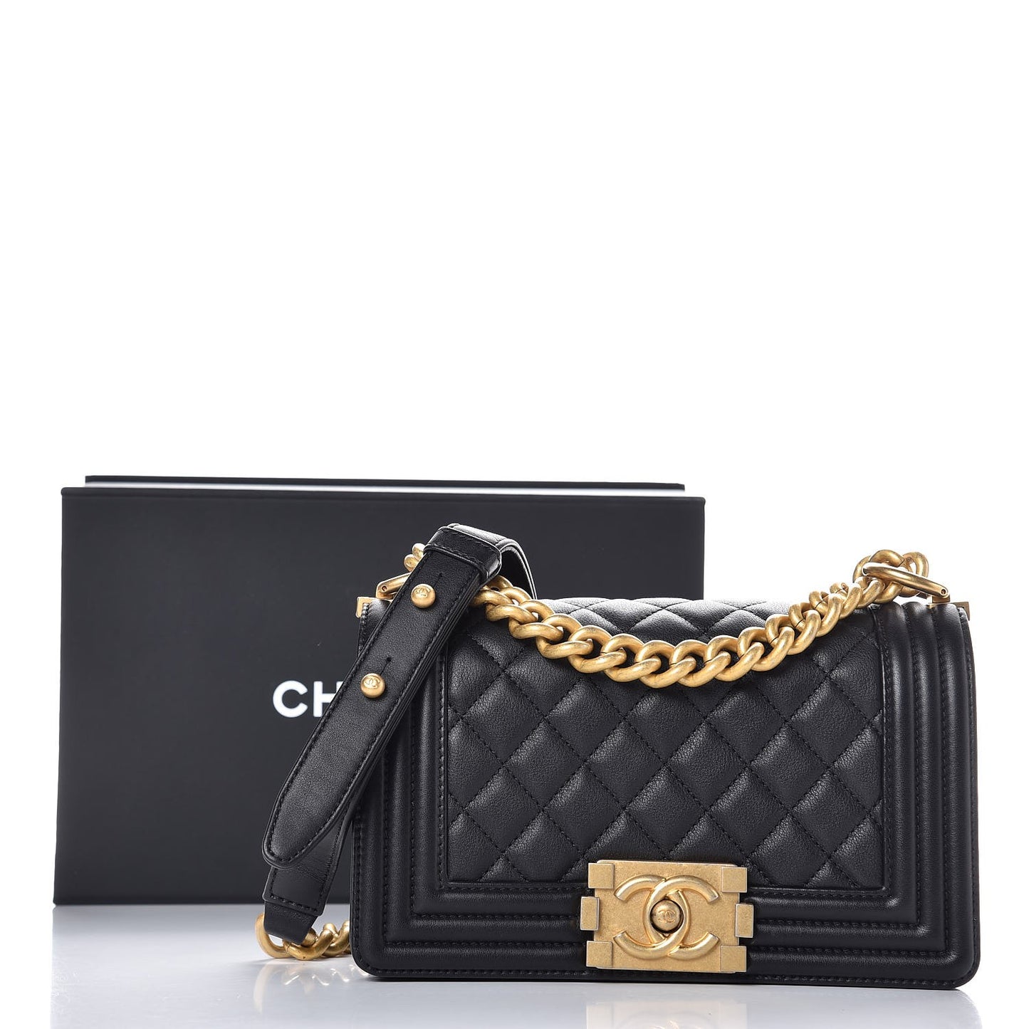 Calfskin Quilted Small Boy Flap Black