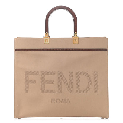 Fendi Canvas Vitello King Logo Embroidered Medium Fendi Sunshine Shopper Tote Sand Ghianda 1 of 11